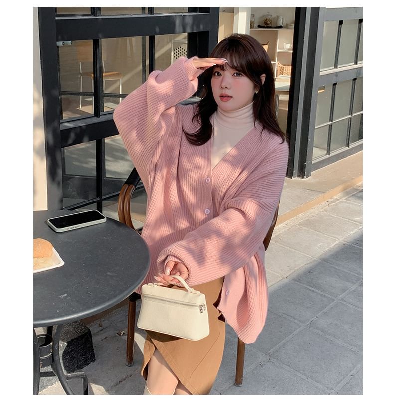 [XL-2XL] V-Neck Ribbed Cardigan