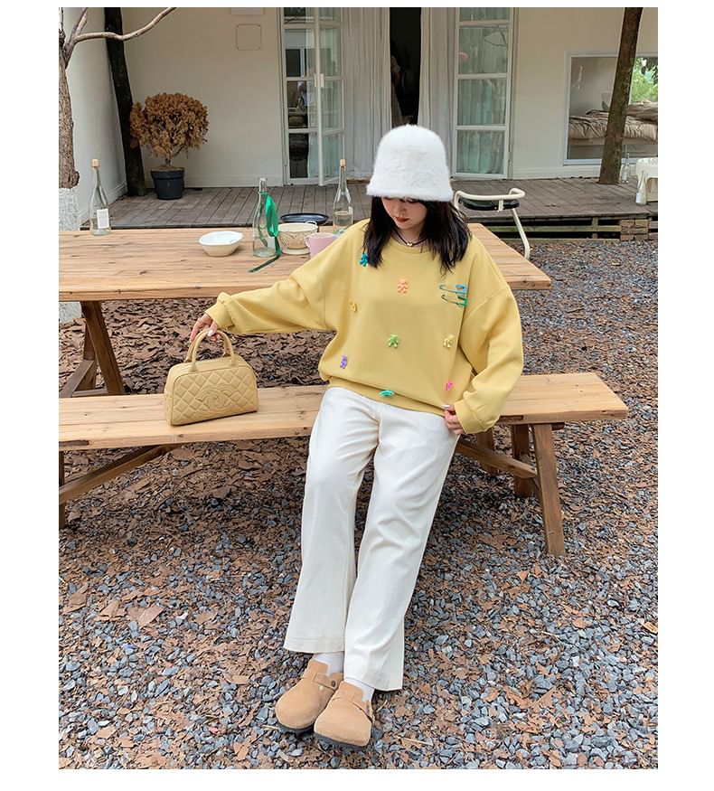 Plus Size Round Neck Bear Accent Sweatshirt