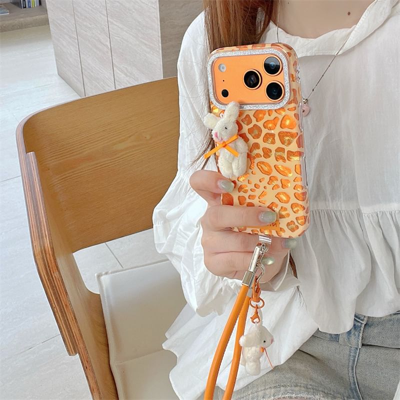 Leopard Print Phone Case / Rabbit Adhesive Decoration / Strap / Set