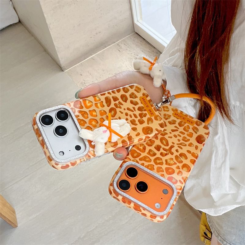 Leopard Print Phone Case / Rabbit Adhesive Decoration / Strap / Set