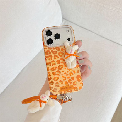 Leopard Print Phone Case / Rabbit Adhesive Decoration / Strap / Set