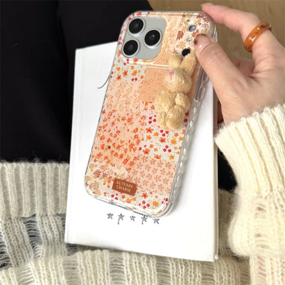Floral Panel Phone Case / 3D Rabbit Adhesive Decoration / Set