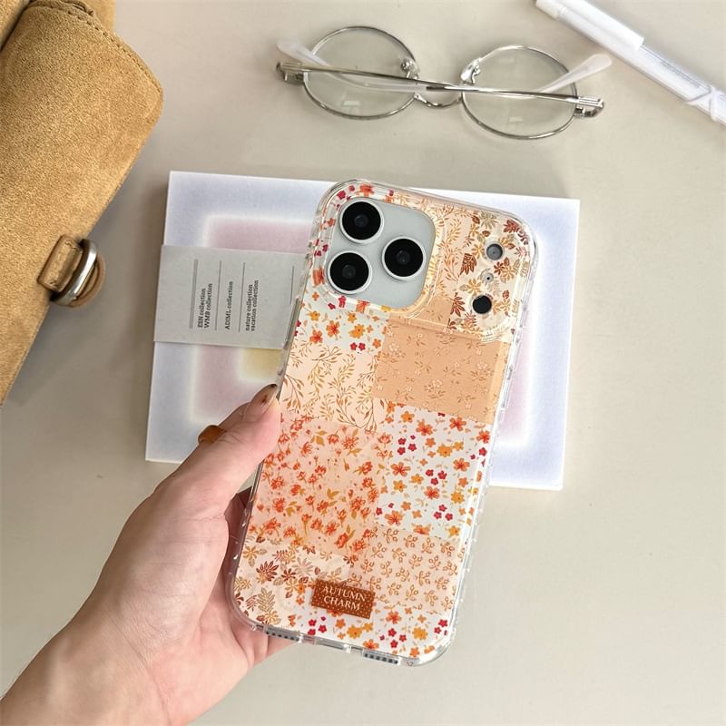 Floral Panel Phone Case / 3D Rabbit Adhesive Decoration / Set