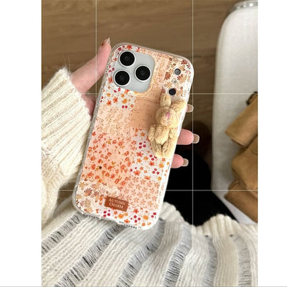 Floral Panel Phone Case / 3D Rabbit Adhesive Decoration / Set