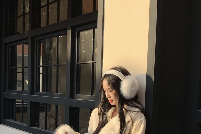 Set: Faux Fur Button-Up Jacket + Pencil Skirt