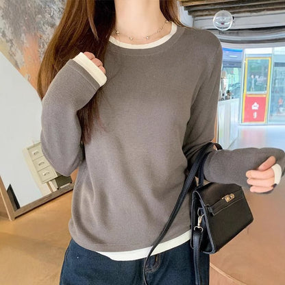 Two-Tone Crewneck Faux Layer Extended Sleeve Tee