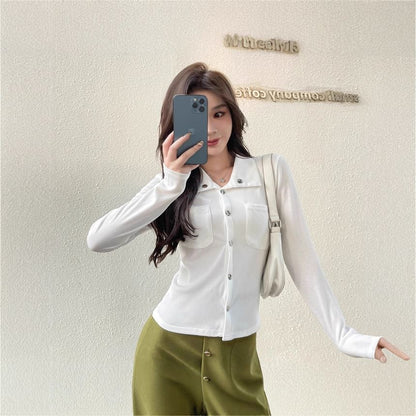 Ribbed Buttoned Polo with Long Sleeves and Clean Finish