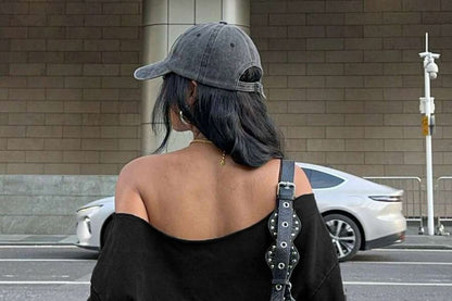 Off-Shoulder Plain Loose Fit Extended Sleeve Sweatshirt