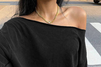 Off-Shoulder Plain Loose Fit Extended Sleeve Sweatshirt