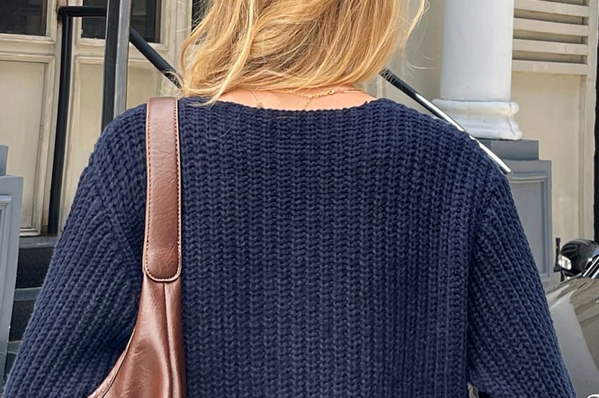 Long Sleeve V-Neck Plain Cardigan