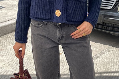 Long Sleeve V-Neck Plain Cardigan