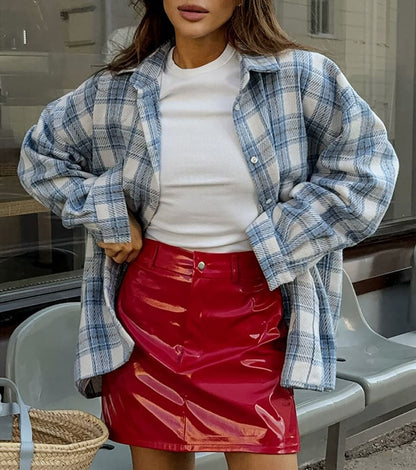 Loose-Fit Plaid Shirt with Long Sleeves