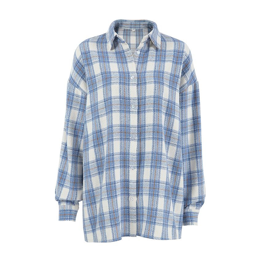 Loose-Fit Plaid Shirt with Long Sleeves