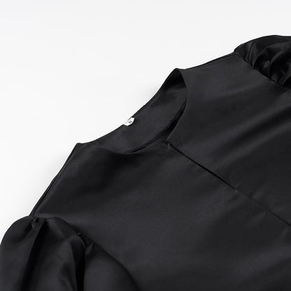 Puff Sleeve Satin Plain Loose Fit Blouse
