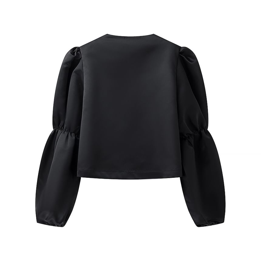 Puff Sleeve Satin Plain Loose Fit Blouse