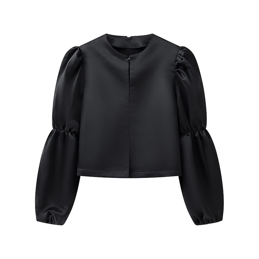 Puff Sleeve Satin Plain Loose Fit Blouse