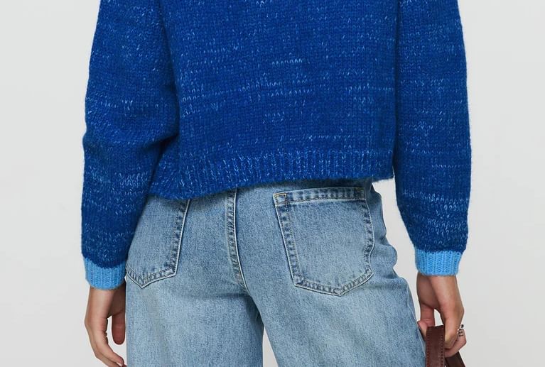 Long Sleeve Crew Neck Contrast-Trim Loose-Fit Cardigan