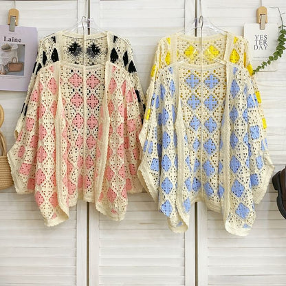 Batwing-Sleeve Argyle Print Open Front Cardigan