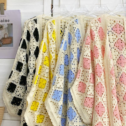 Batwing-Sleeve Argyle Print Open Front Cardigan