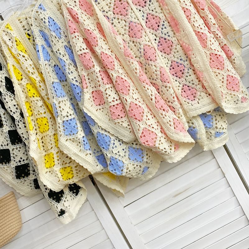 Batwing-Sleeve Argyle Print Open Front Cardigan