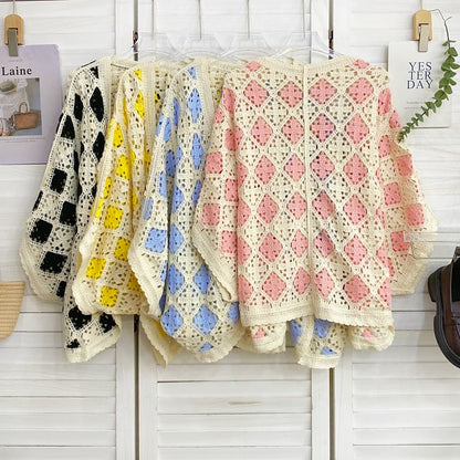 Batwing-Sleeve Argyle Print Open Front Cardigan