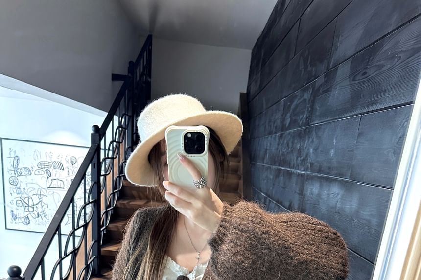 Balloon Sleeve V-Neck Plain Cardigan