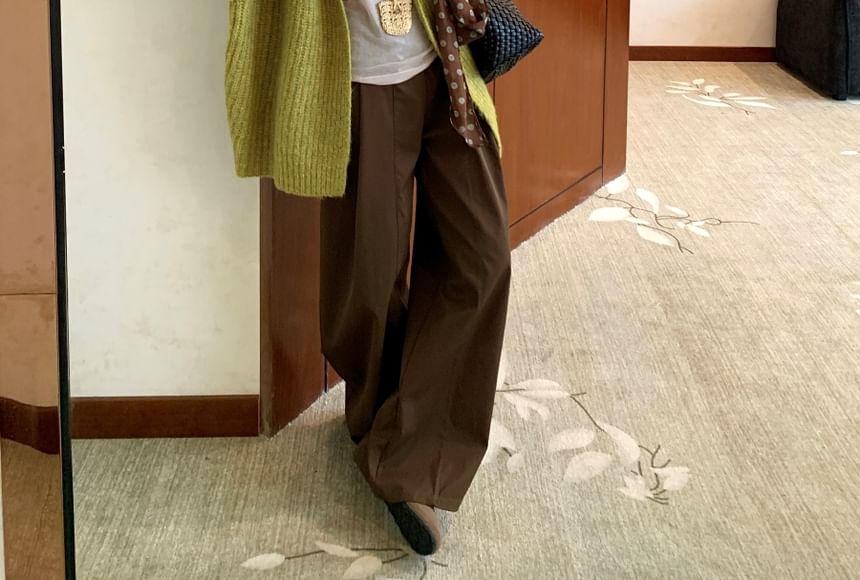Balloon Sleeve V-Neck Plain Cardigan