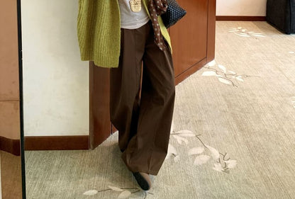 Balloon Sleeve V-Neck Plain Cardigan