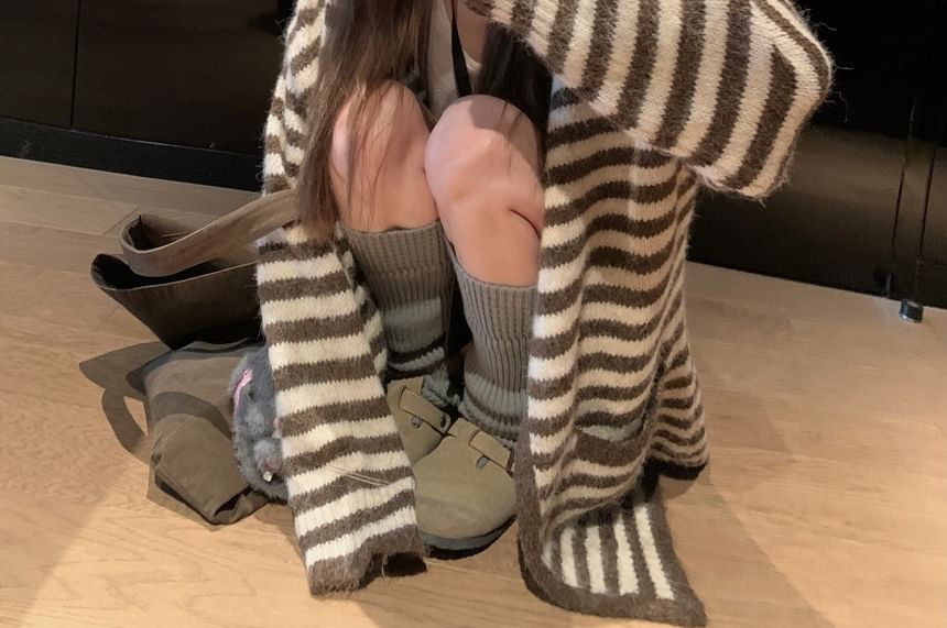 Hooded Striped Button Up Cardigan