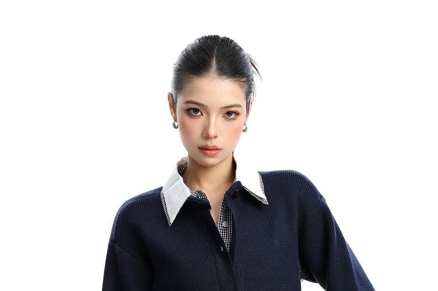 Mock Two-Piece Collared Button-Up Cardigan