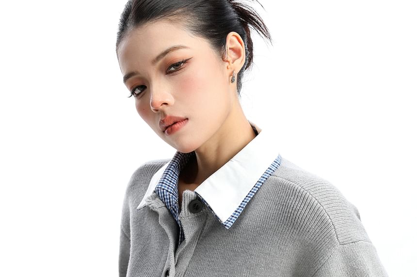 Mock Two-Piece Collared Button-Up Cardigan