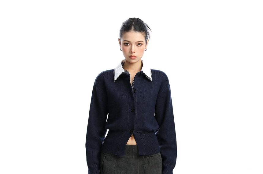 Mock Two-Piece Collared Button-Up Cardigan