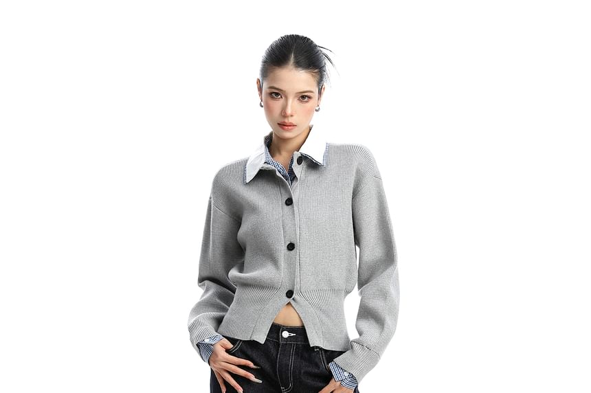Mock Two-Piece Collared Button-Up Cardigan