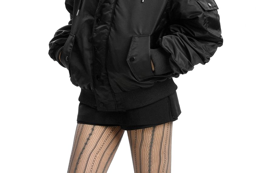 Furry Trim Hooded Button-up Jacket