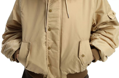 Furry Trim Hooded Button-up Jacket