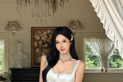 Sleeveless Sweetheart Neck Plain Rhinestone Satin Mini A-Line Balloon Cocktail Dress
