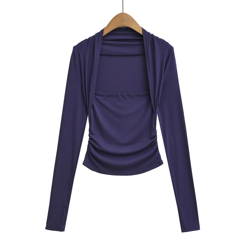 Slim-Fit Tee with Square Neckline and Extended Sleeves