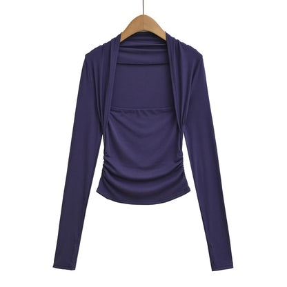 Slim-Fit Tee with Square Neckline and Extended Sleeves