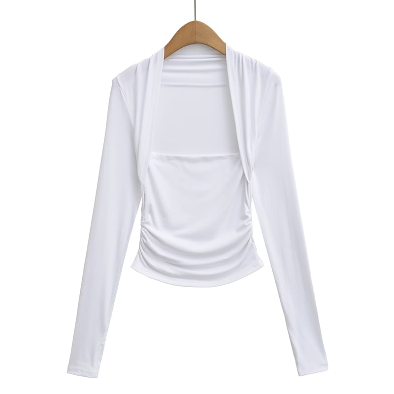 Slim-Fit Tee with Square Neckline and Extended Sleeves