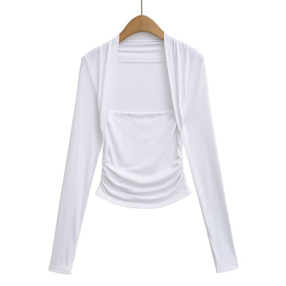 Slim-Fit Tee with Square Neckline and Extended Sleeves
