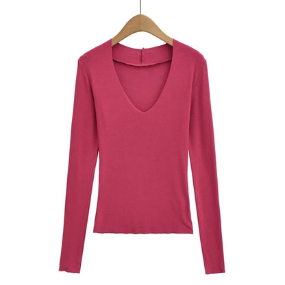Slim-Fit Tee with V-Cut Neckline and Extended Sleeves