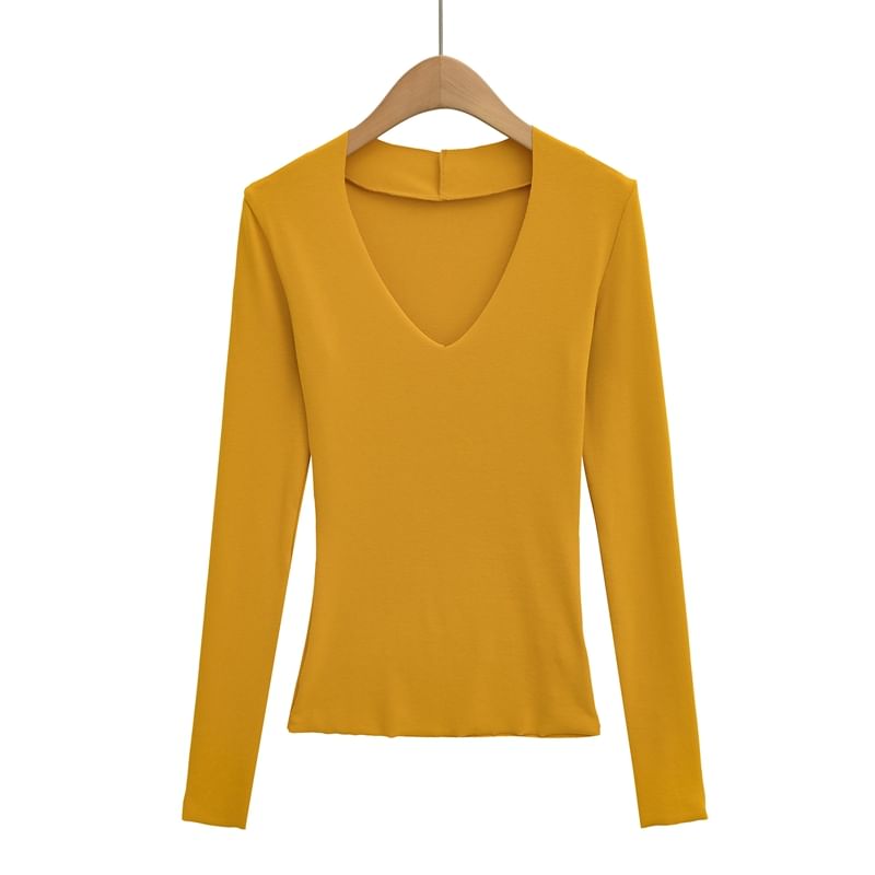 Slim-Fit Tee with V-Cut Neckline and Extended Sleeves