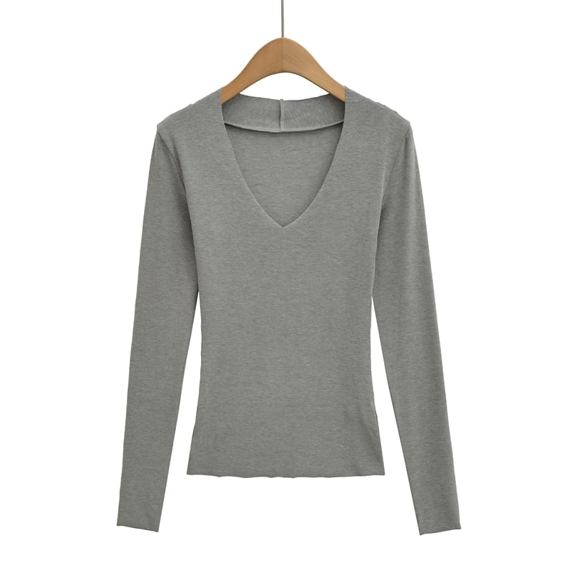 Slim-Fit Tee with V-Cut Neckline and Extended Sleeves