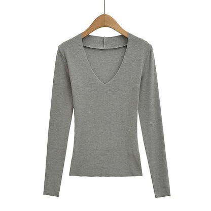 Slim-Fit Tee with V-Cut Neckline and Extended Sleeves