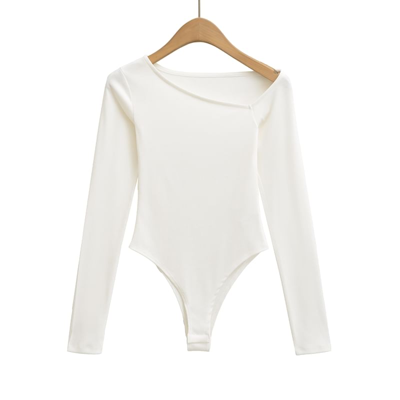 Asymmetric Neck Bodysuit Top with Extended Sleeves