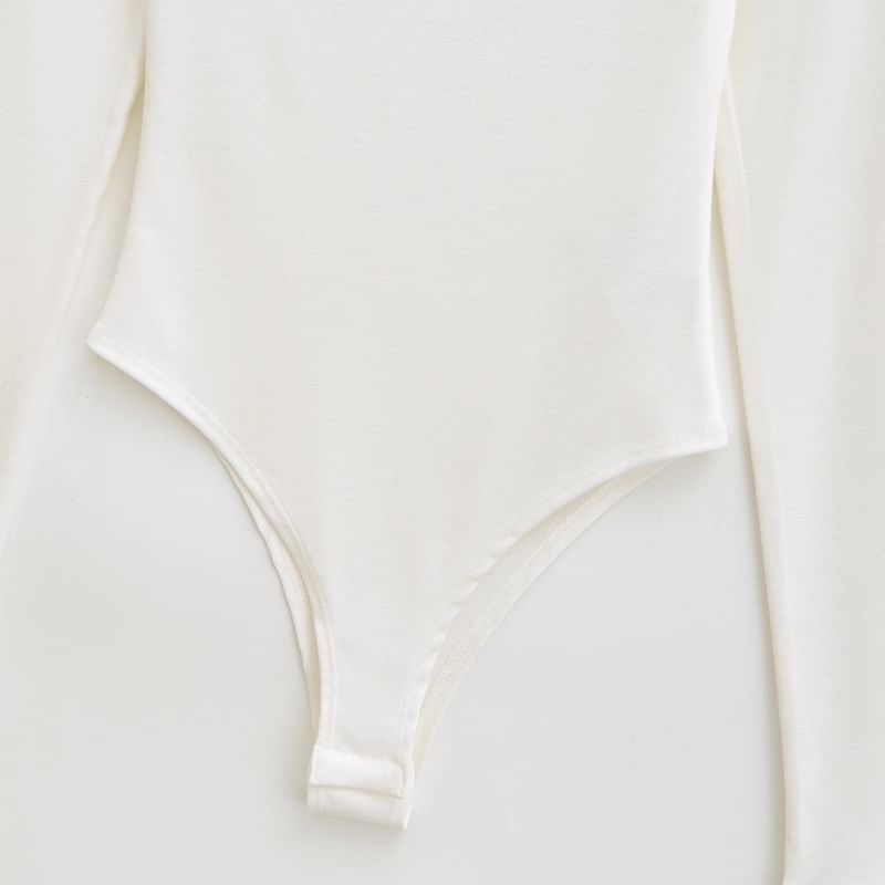 Asymmetric Neck Bodysuit Top with Extended Sleeves