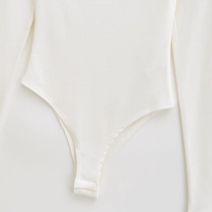 Asymmetric Neck Bodysuit Top with Extended Sleeves