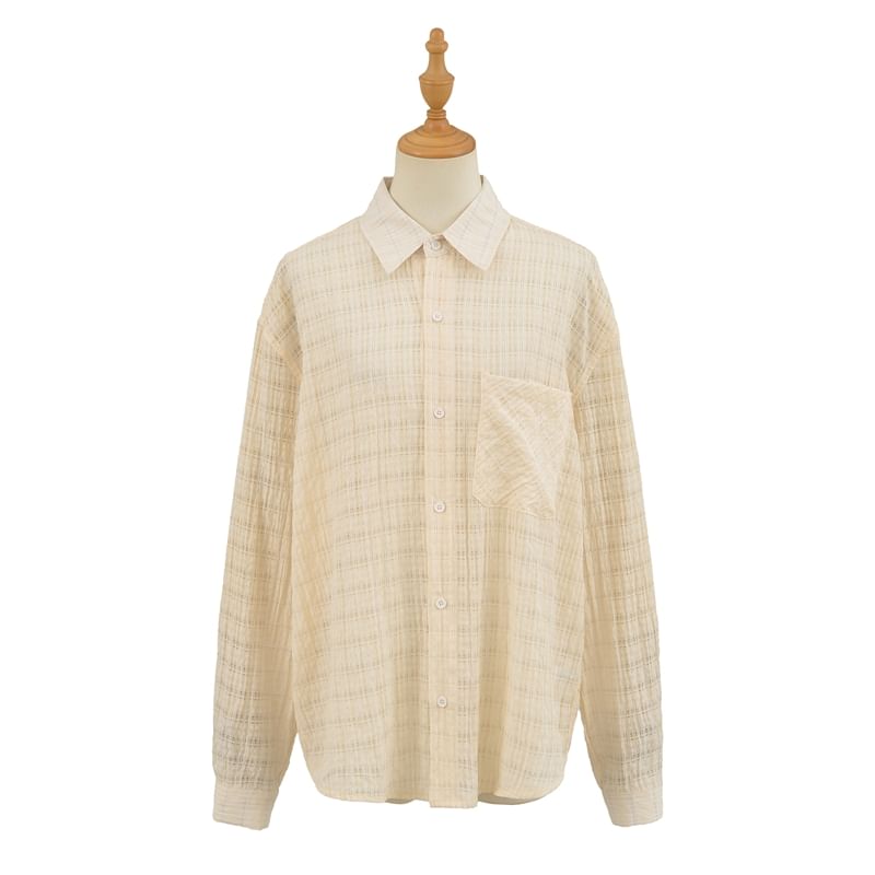 Oversized Plaid Shirt with Pocket Detail and Long Sleeves