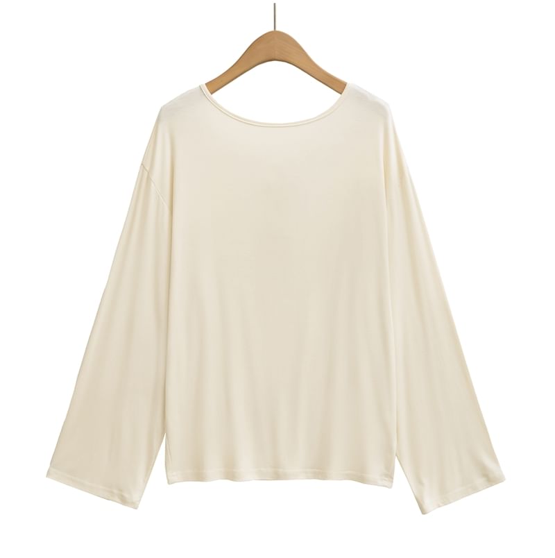 Open Back Tee with Boat Neckline and Extended Sleeves