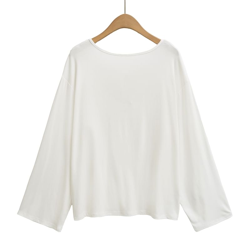Open Back Tee with Boat Neckline and Extended Sleeves